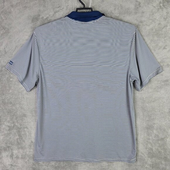 Mens Blue & White Striped Performance Polo Shirt Short Sleeve Polyester Size XL - Picture 4 of 7